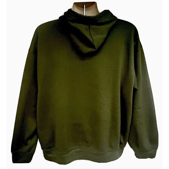 RICK & MORTY Dark Green Hoodie Pullover Sweatshirt XL Stretch Adult Swim Aliens - Picture 3 of 9